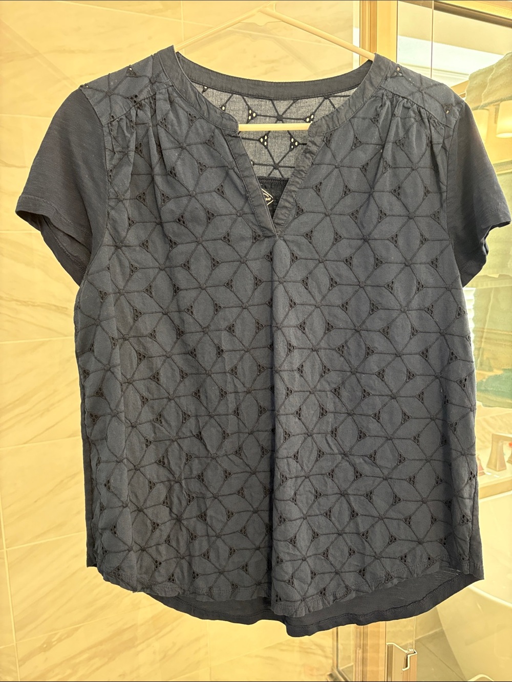 St. John's Bay Navy Eyelet Short Sleeve V-Neck Top